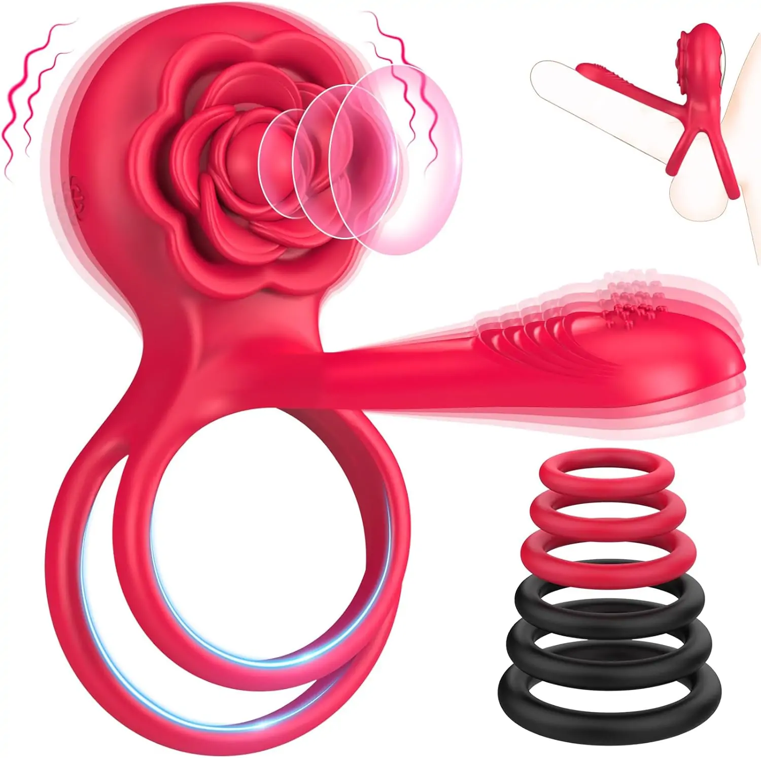 Dual Romance Standing Doggy Double Penis Rings Combined with Rose Clitoral Stimulator (<40 dB)