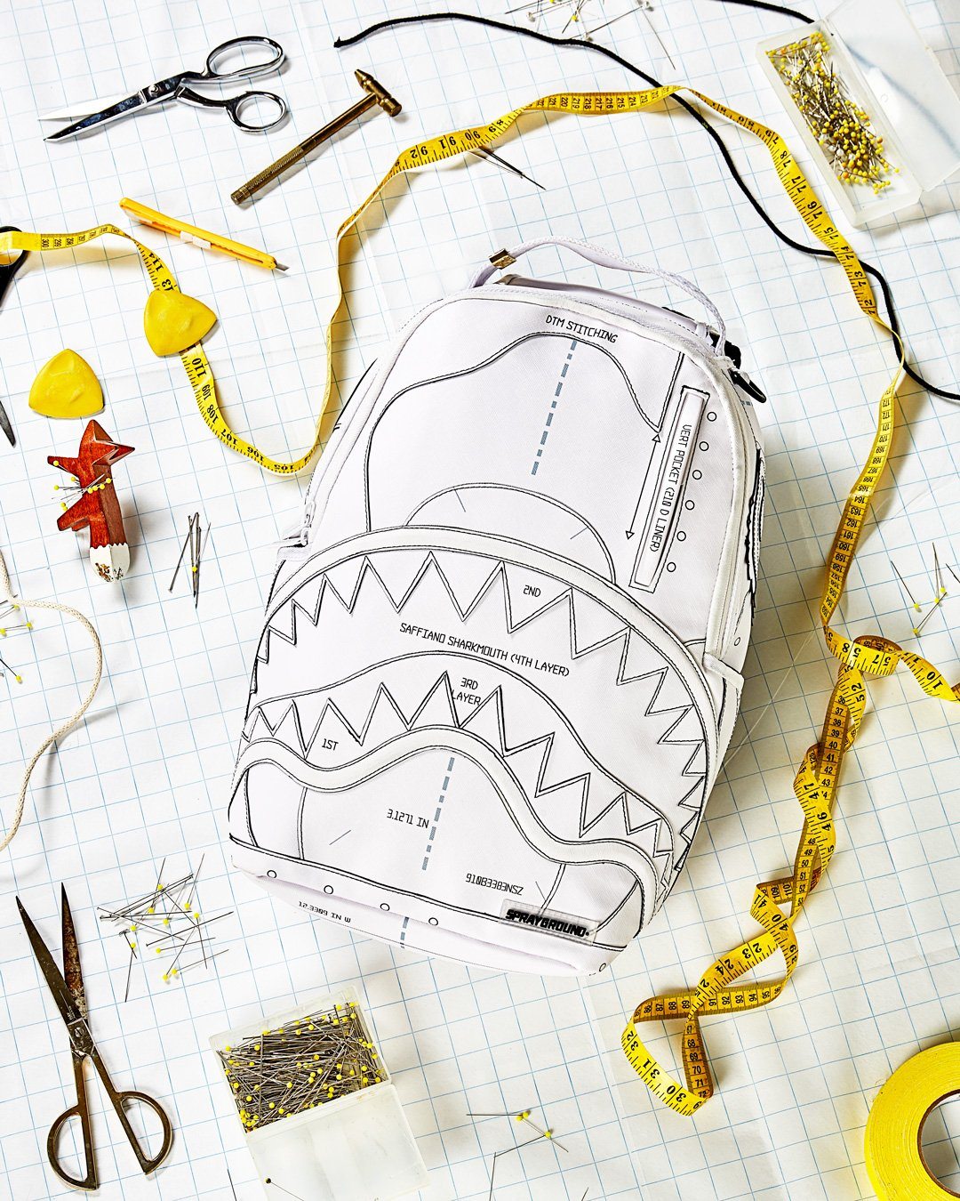Sprayground Backpack TECHNICAL CUT SEW SHARK White
