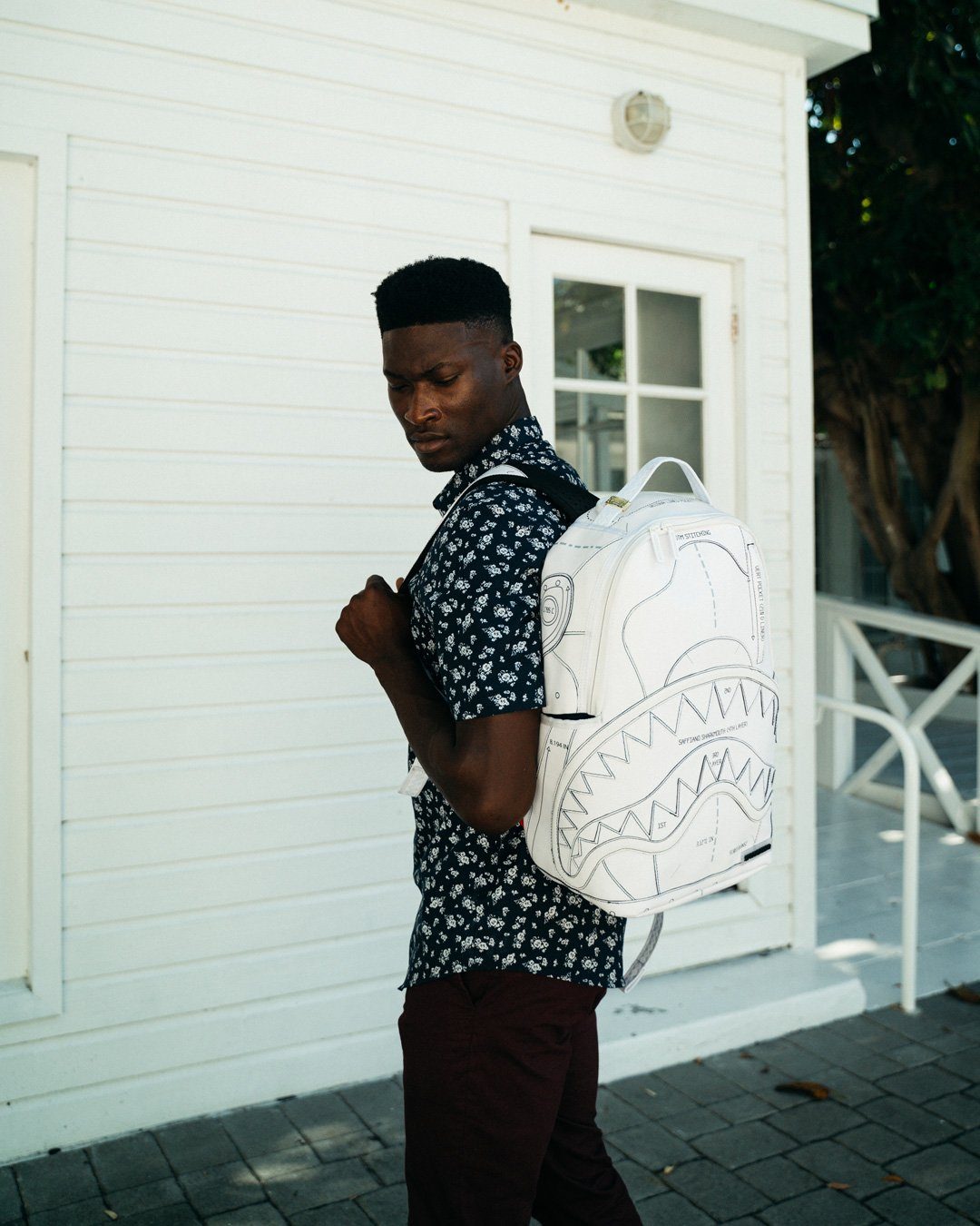 Sprayground Backpack TECHNICAL CUT SEW SHARK White