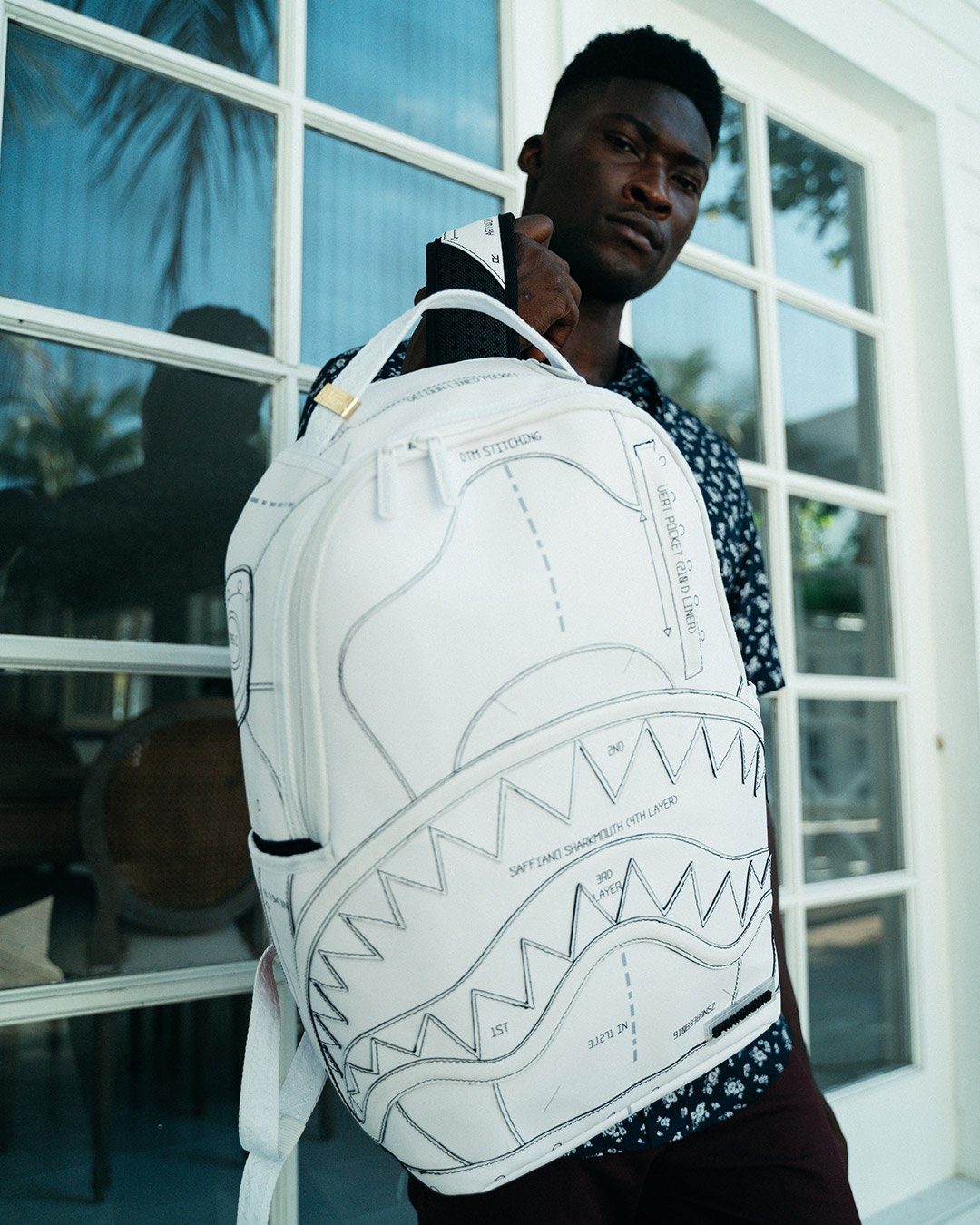 Sprayground Backpack TECHNICAL CUT SEW SHARK White