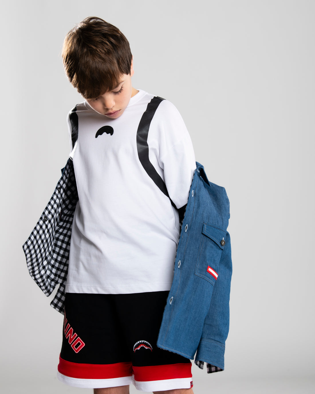 CHECK DENIM PADDED DOUBLE SHIRT J