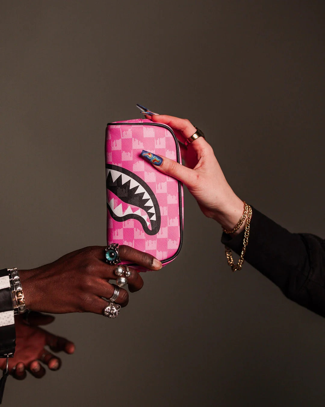 PINK AND BLACK DRIP CHECK POUCH