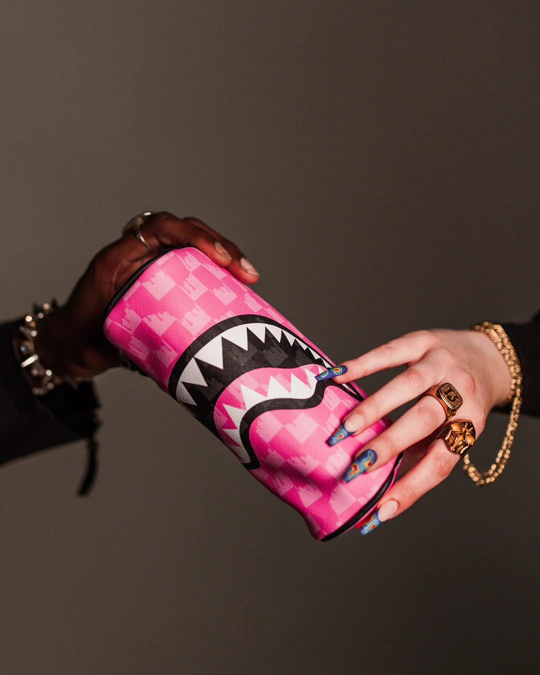 PINK AND BLACK DRIP CHECK POUCH