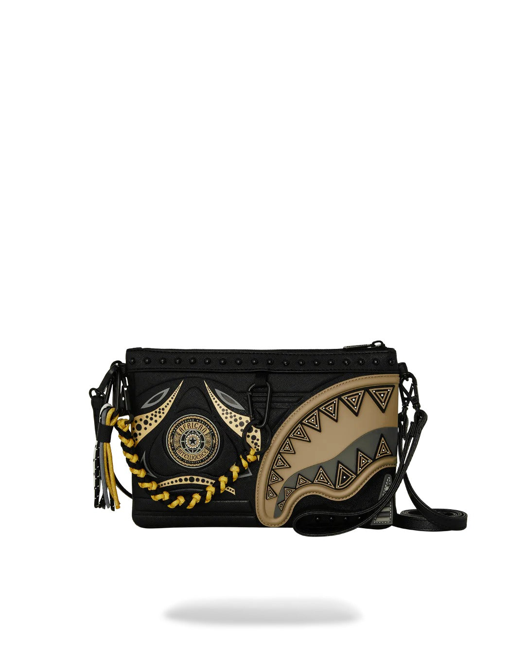 AI WONDERLAND GOLD AND BLACK CROSSOVER CLUTCH