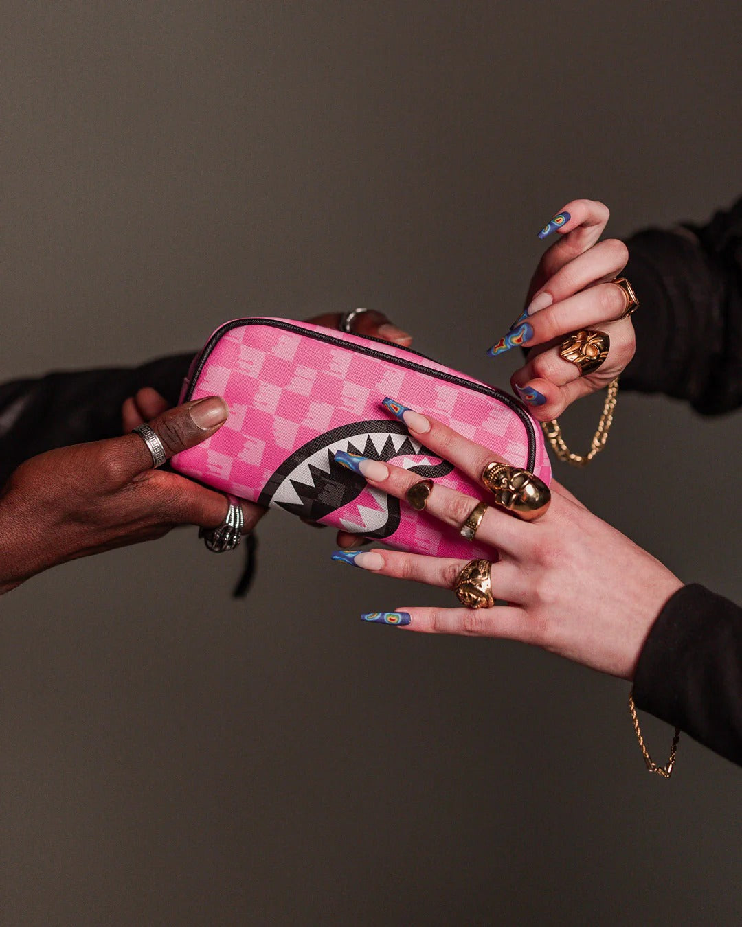 PINK AND BLACK DRIP CHECK POUCH