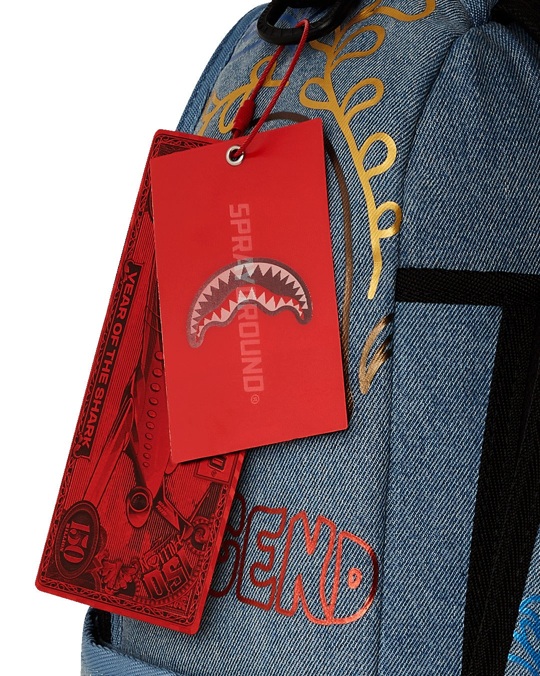 METALLIC PRINTED DENIM SHARK DLXSV BACKPACK