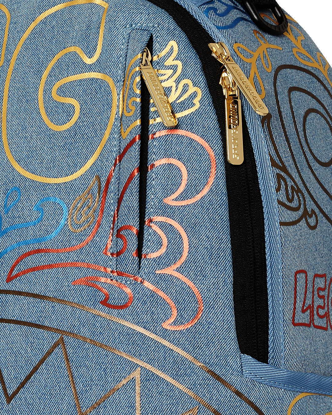 METALLIC PRINTED DENIM SHARK DLXSV BACKPACK