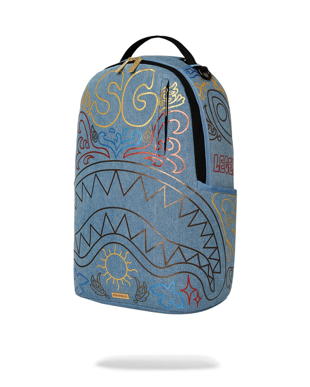 METALLIC PRINTED DENIM SHARK DLXSV BACKPACK
