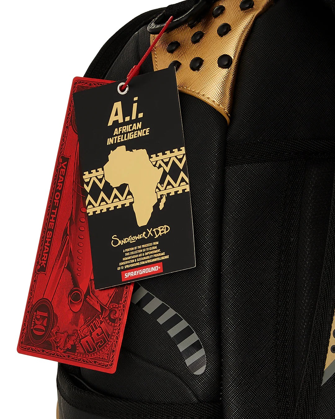 AI WONDERLAND GOLD AND BLACK BACKPACK