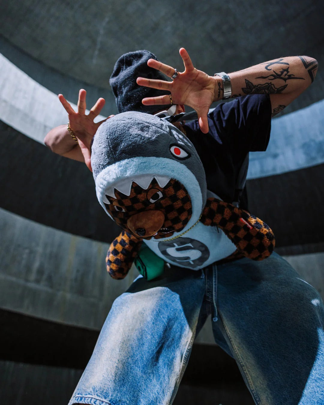 MONEY BEAR IN SHARK COSTUME BEAR BACKPACK